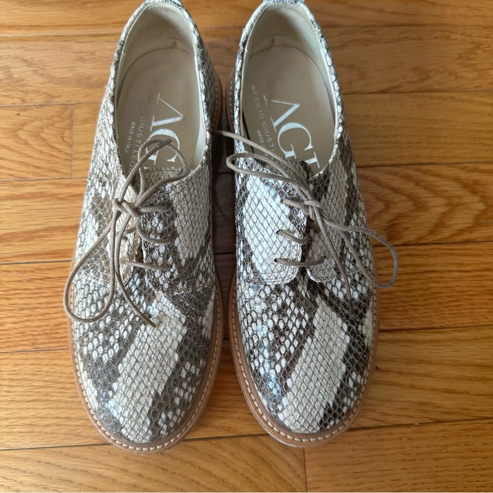 AGL Snake Skin Cork Platform Lace Oxford Loafers — Size 35